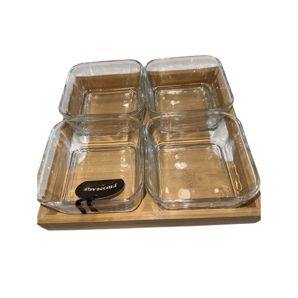Bamboo Tray with Four Glass Dishes Square
